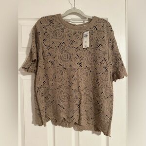 NWT Abercrombie Women's Crochet-Style Lacy Tee Clay Brown XL